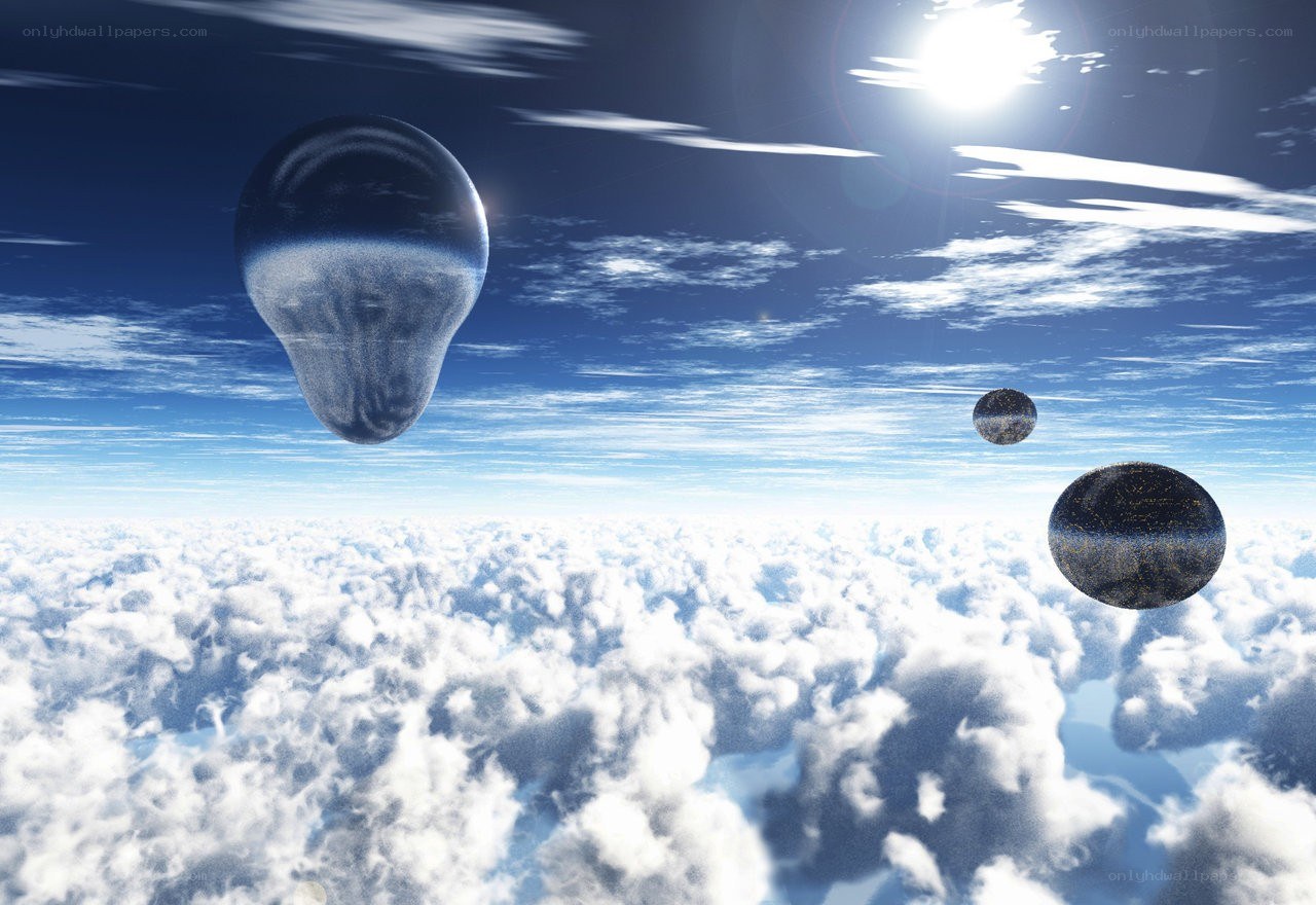 Floating spheres above clouds