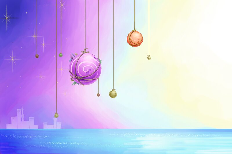 Floating spheres over a city