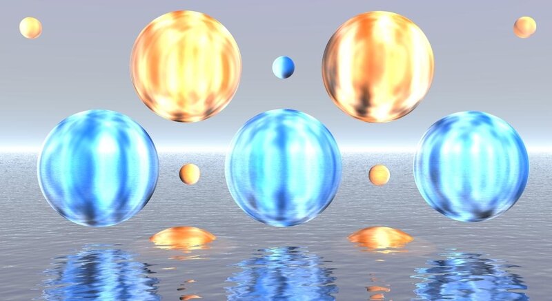 Floating spheres over water