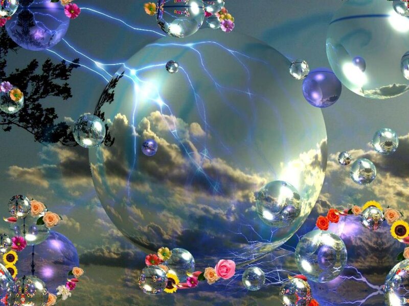 Floating Spheres with Lightning — Blue, Dreamy