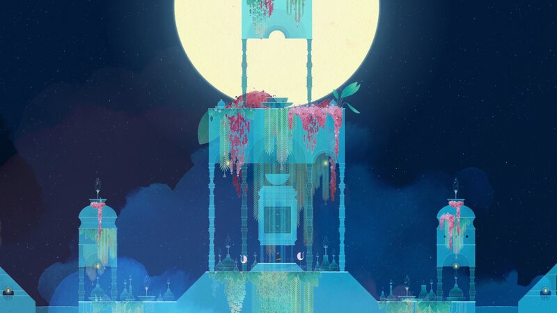Floating Temple at Night — Blue, Serene