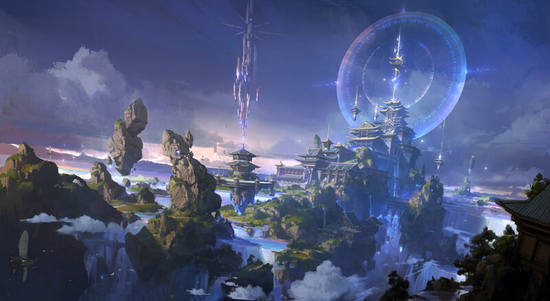 Floating Temple City — Blue, Dramatic, Night