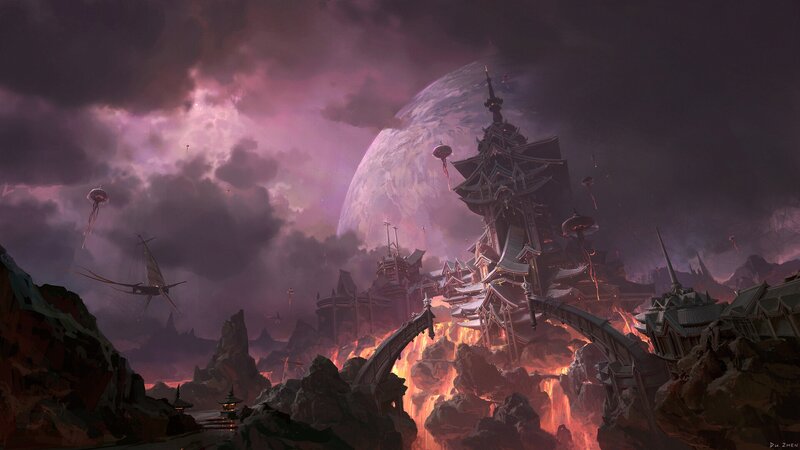 Floating Temple City — Purple, Dramatic