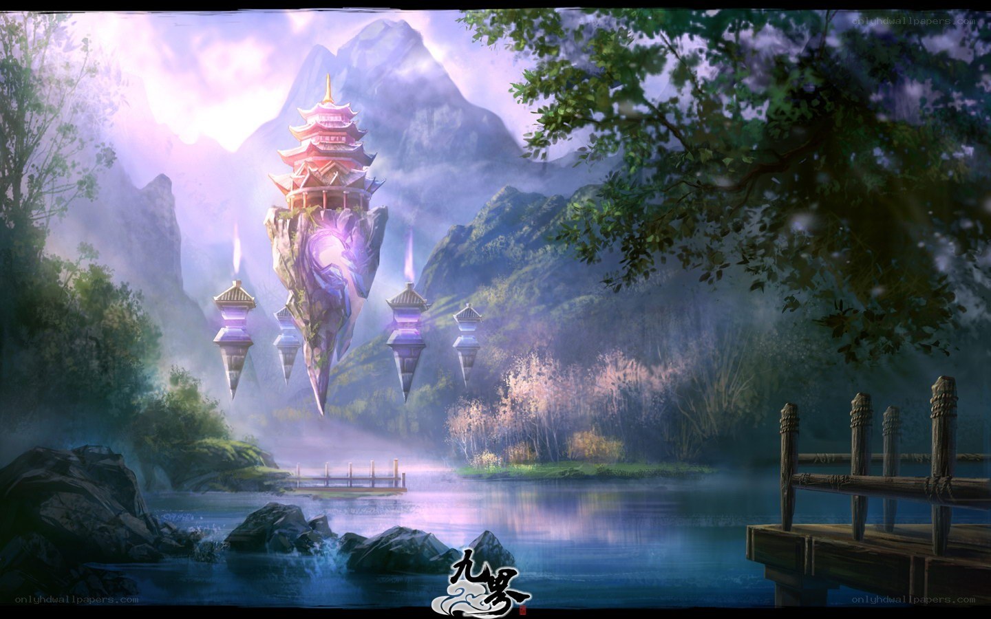 Floating temple in a mystical landscape