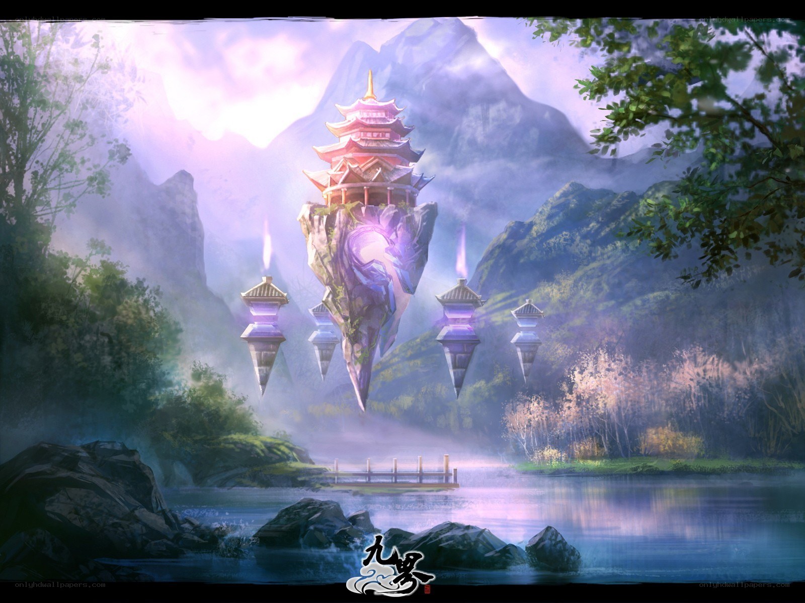 Floating temple in a mystical landscape