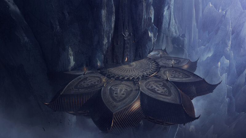 Floating Temple in Cave — Blue