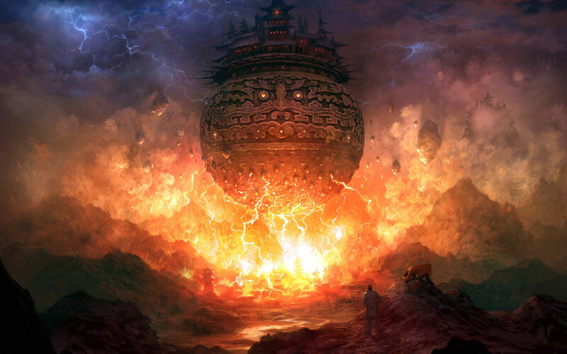 Floating Temple in Fire
