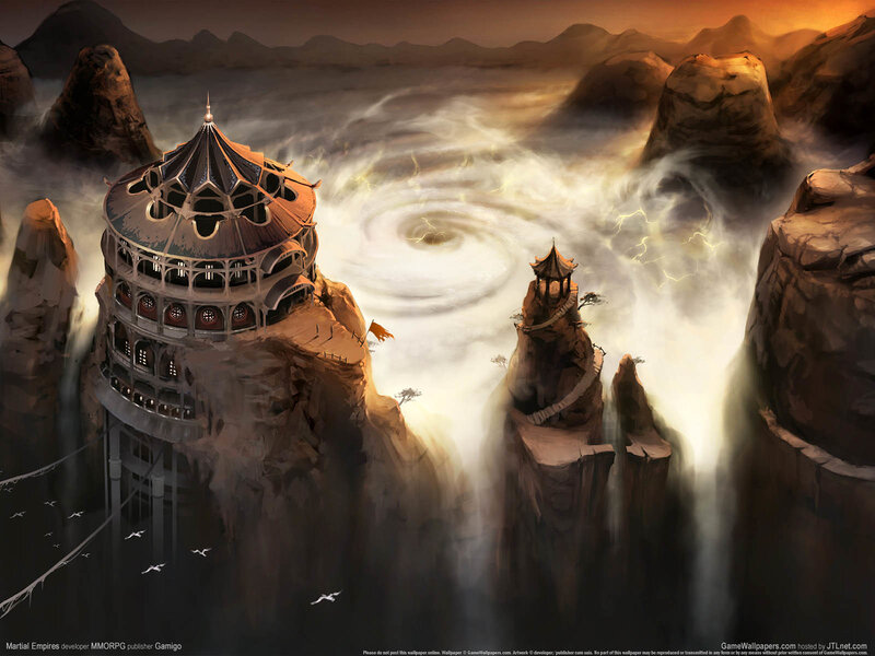 Floating temple in stormy sky