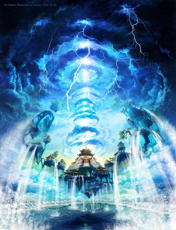 Floating Temple in Stormy Sky