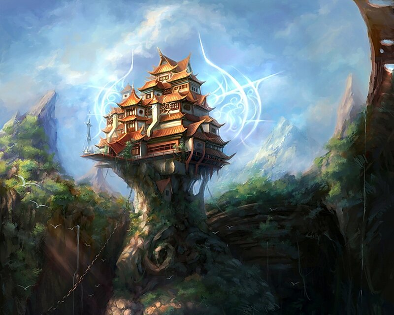 Floating temple in the mountains