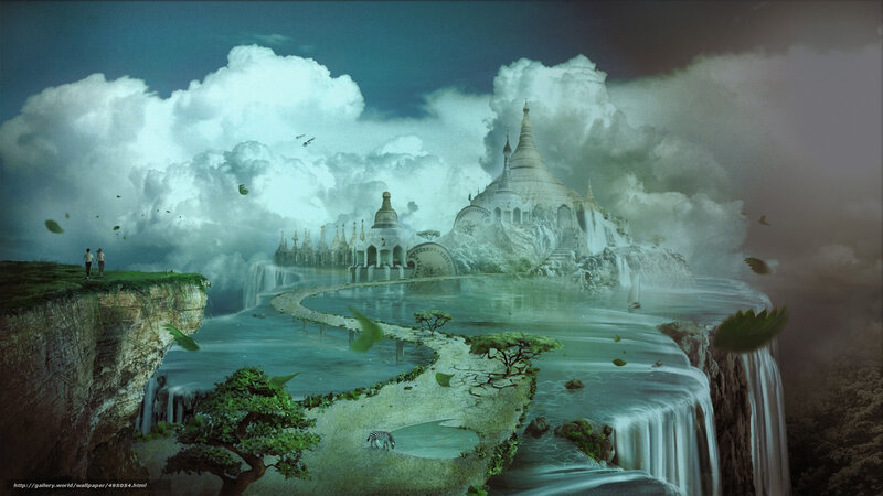 Floating Temple Island — Blue, Dreamy