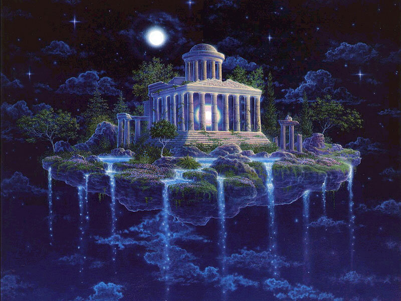Floating Temple Island — Blue, Serene