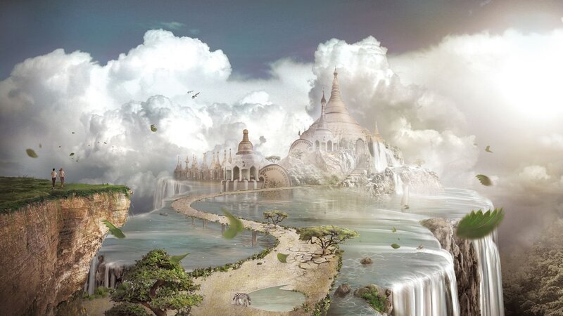 Floating Temple Island — White, Serene, Afternoon