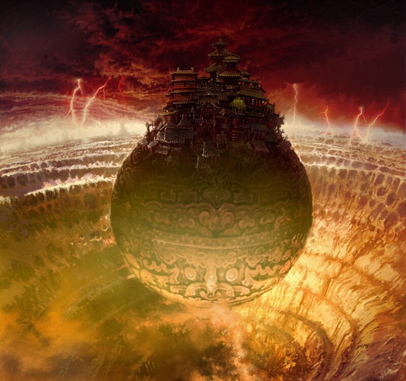 Floating temple on a sphere