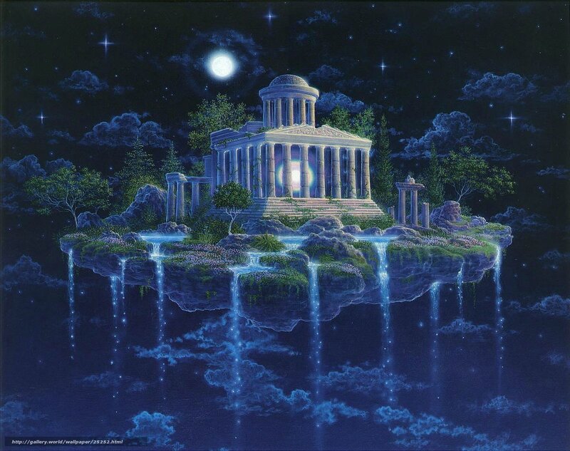 Floating Temple Under Moonlight