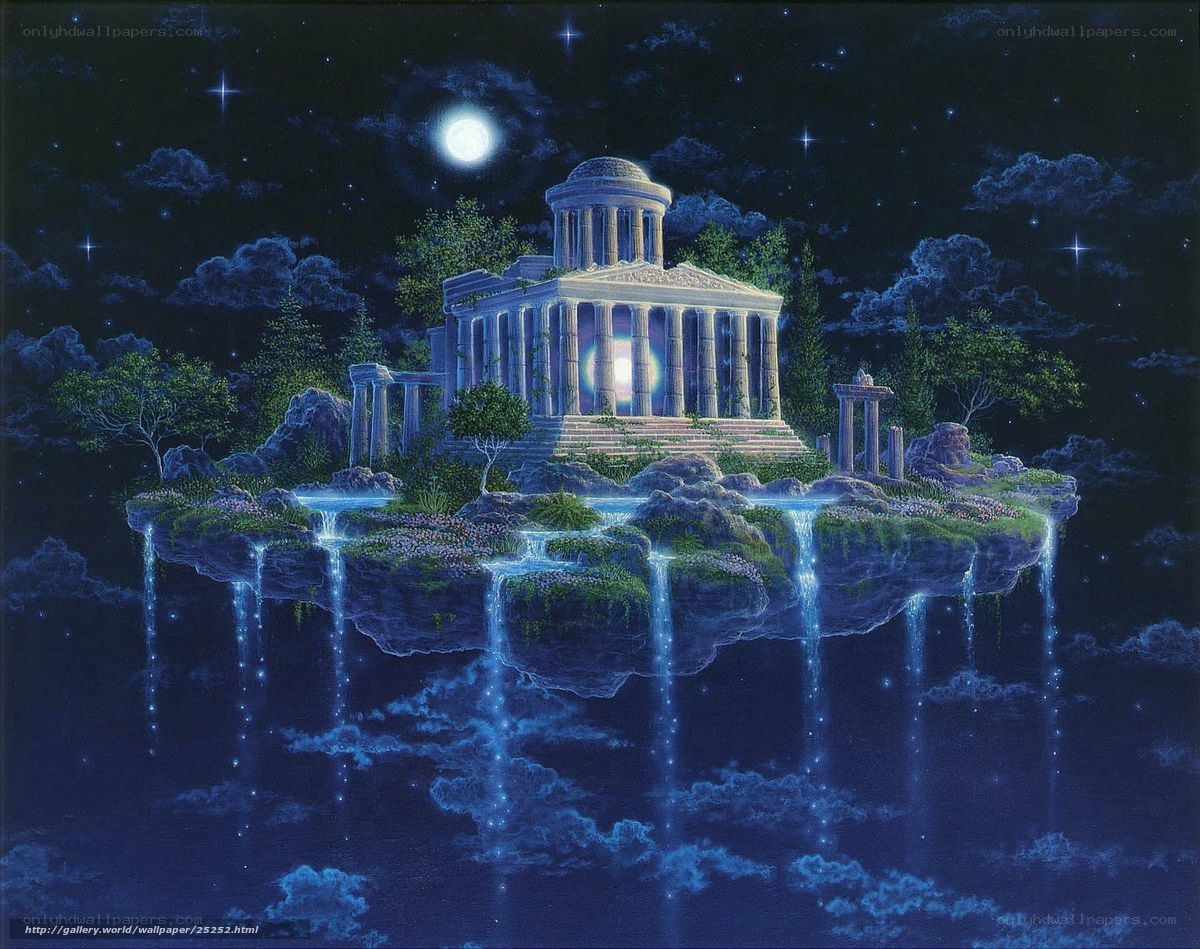 Floating Temple Under Moonlight