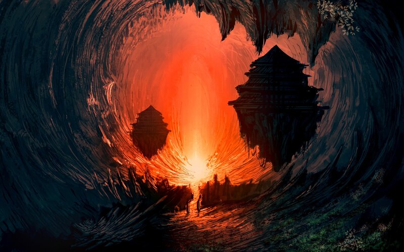 Floating Temples in Cave