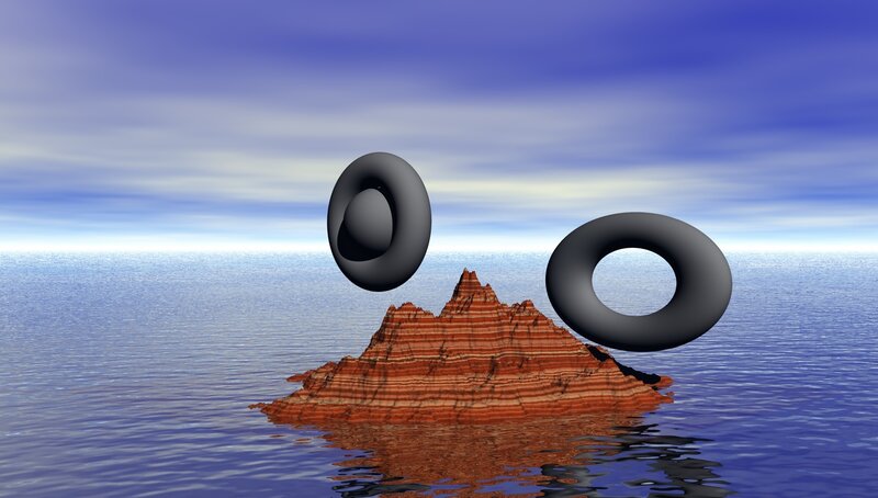 Floating torus shapes over island