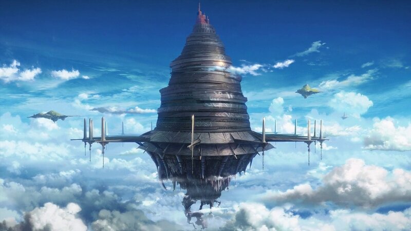 Floating Tower in Clouds — Blue