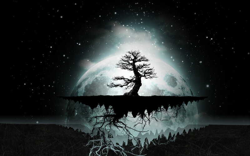 floating tree on moon