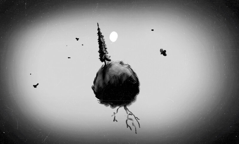 Floating Tree with Roots — Black