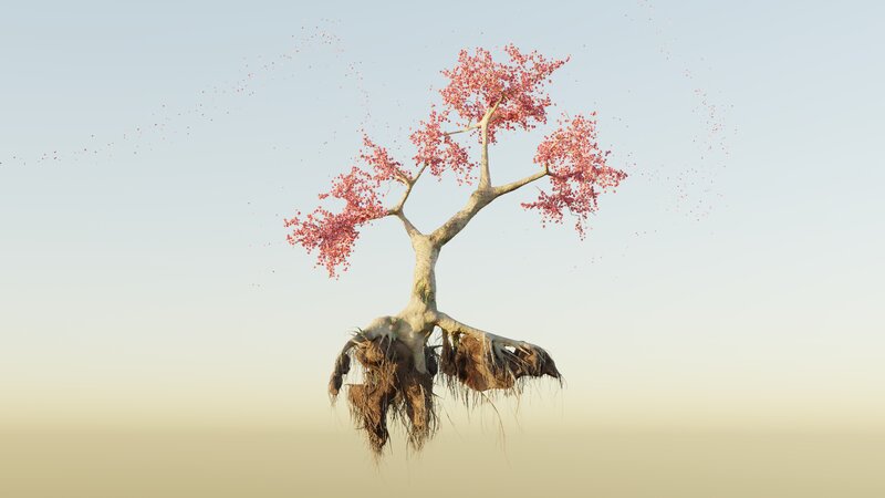 Floating Tree with Roots — Pink