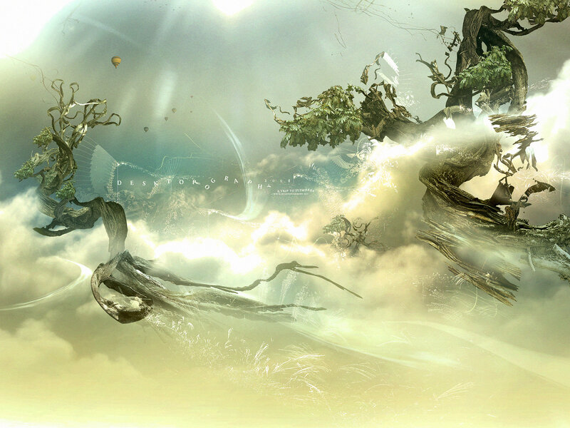 floating trees in clouds