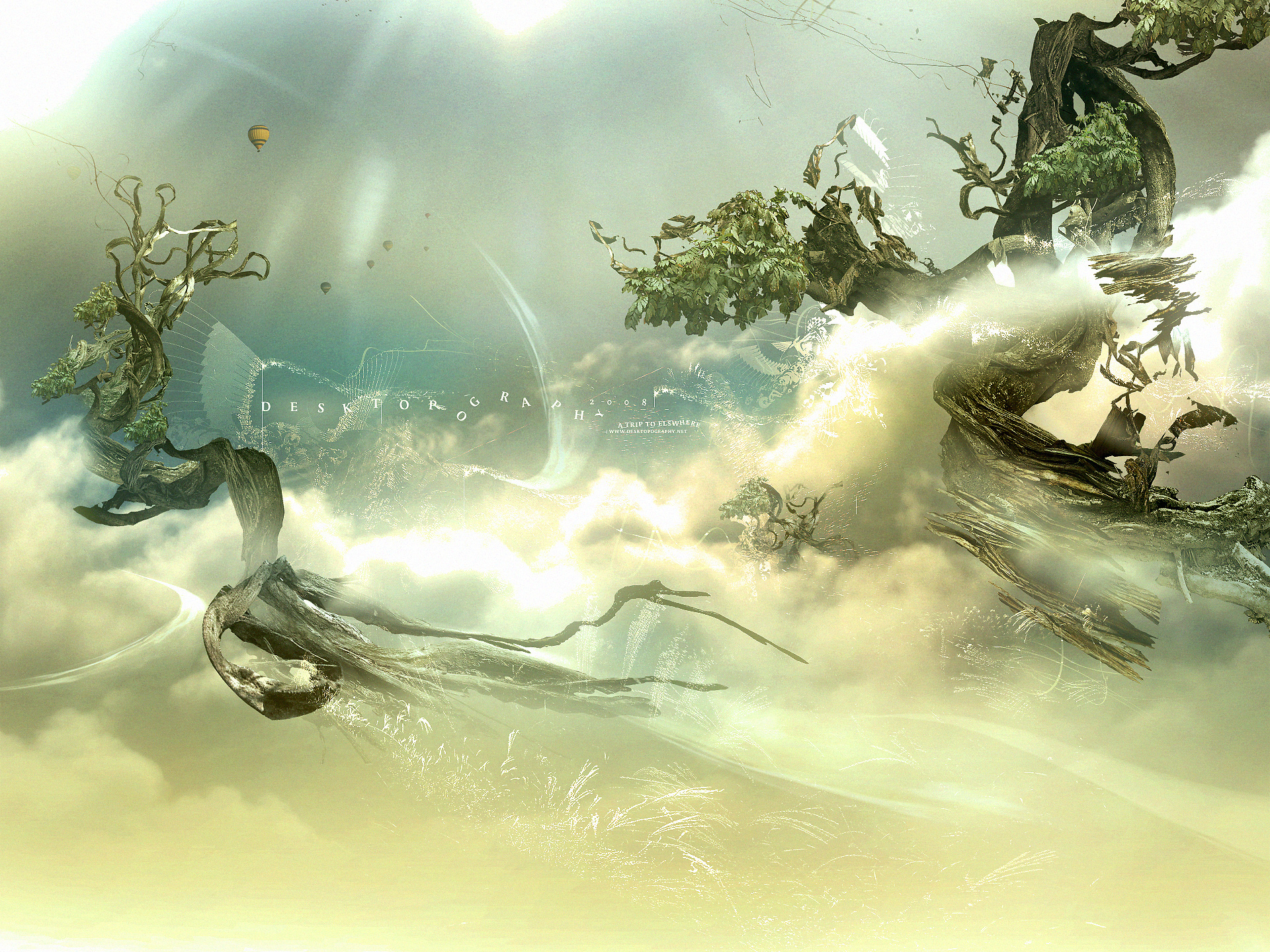 floating trees in clouds