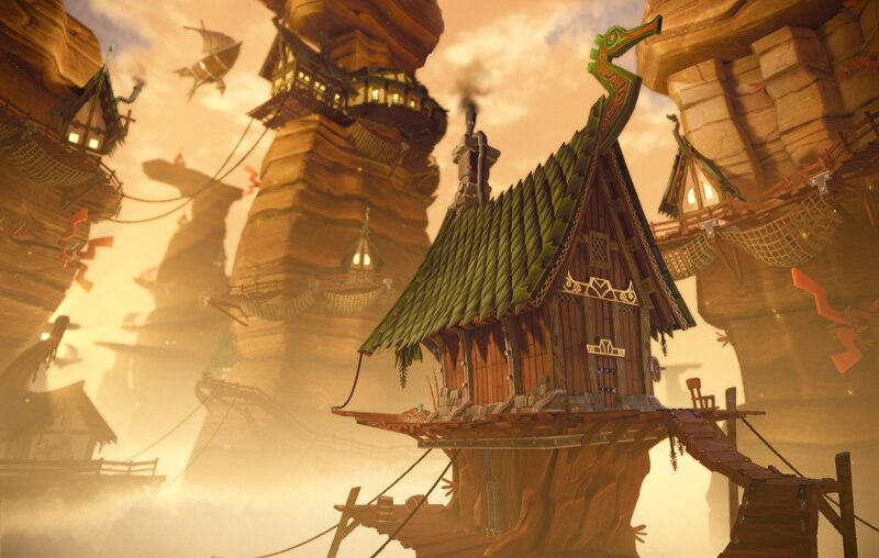 floating village at sunset