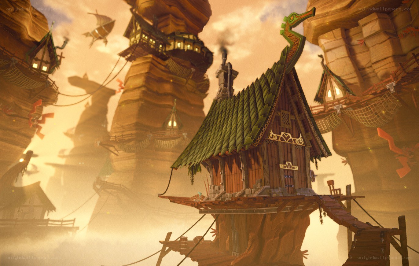floating village at sunset