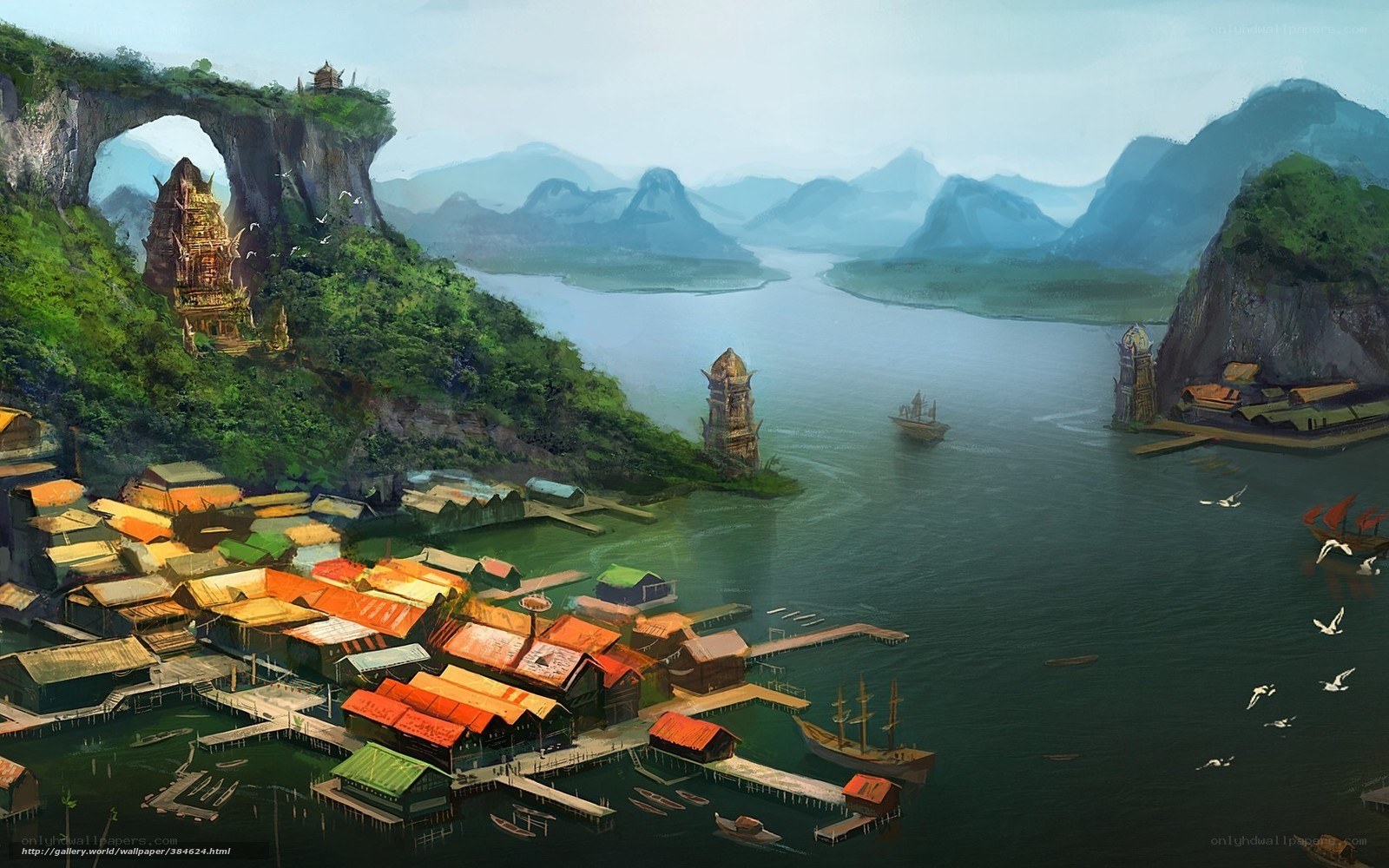 Floating village by the sea