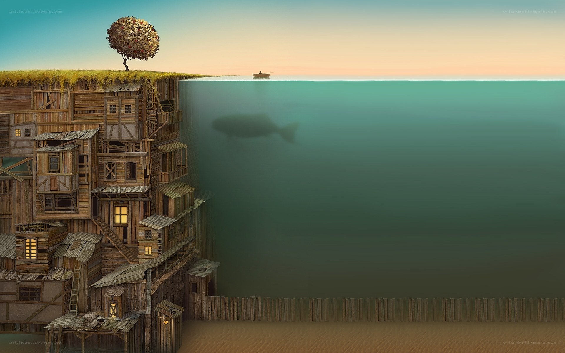 Floating village by the sea