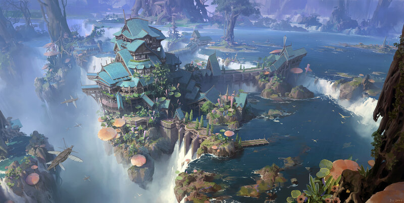 Floating Village by Waterfalls