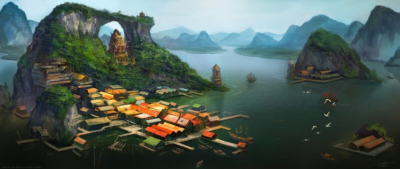 floating village on a tropical island