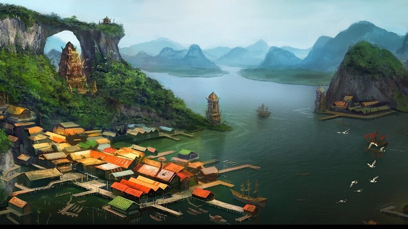 Floating Village on Lake — Green