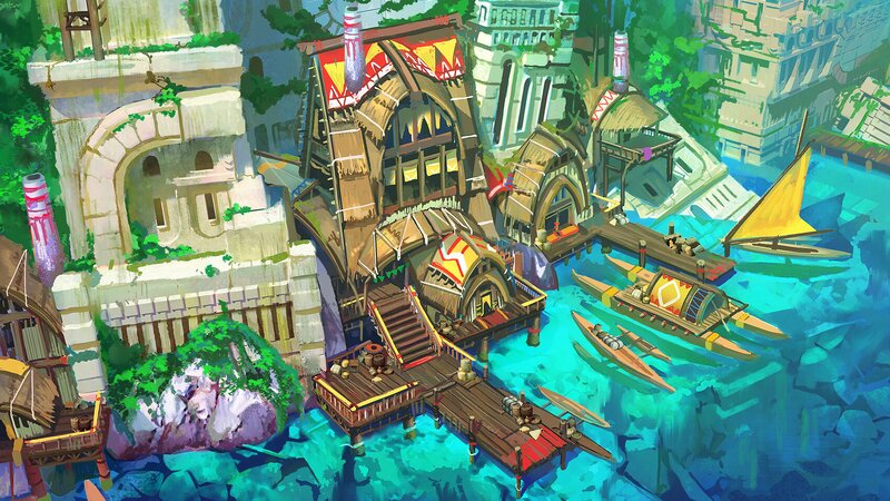 Floating Village on Water — Blue