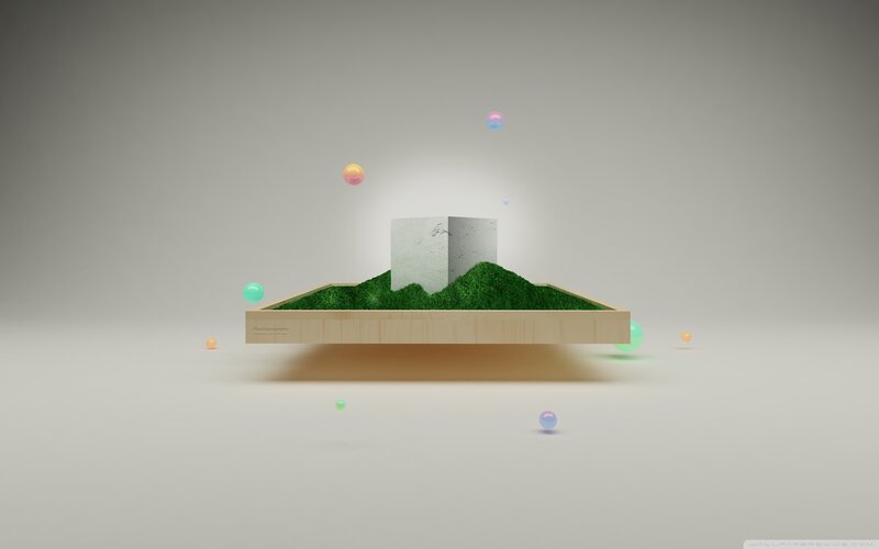 Floating wooden platform with grass