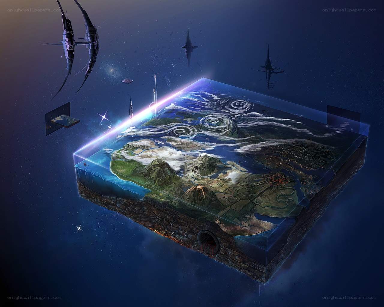 floating world in space