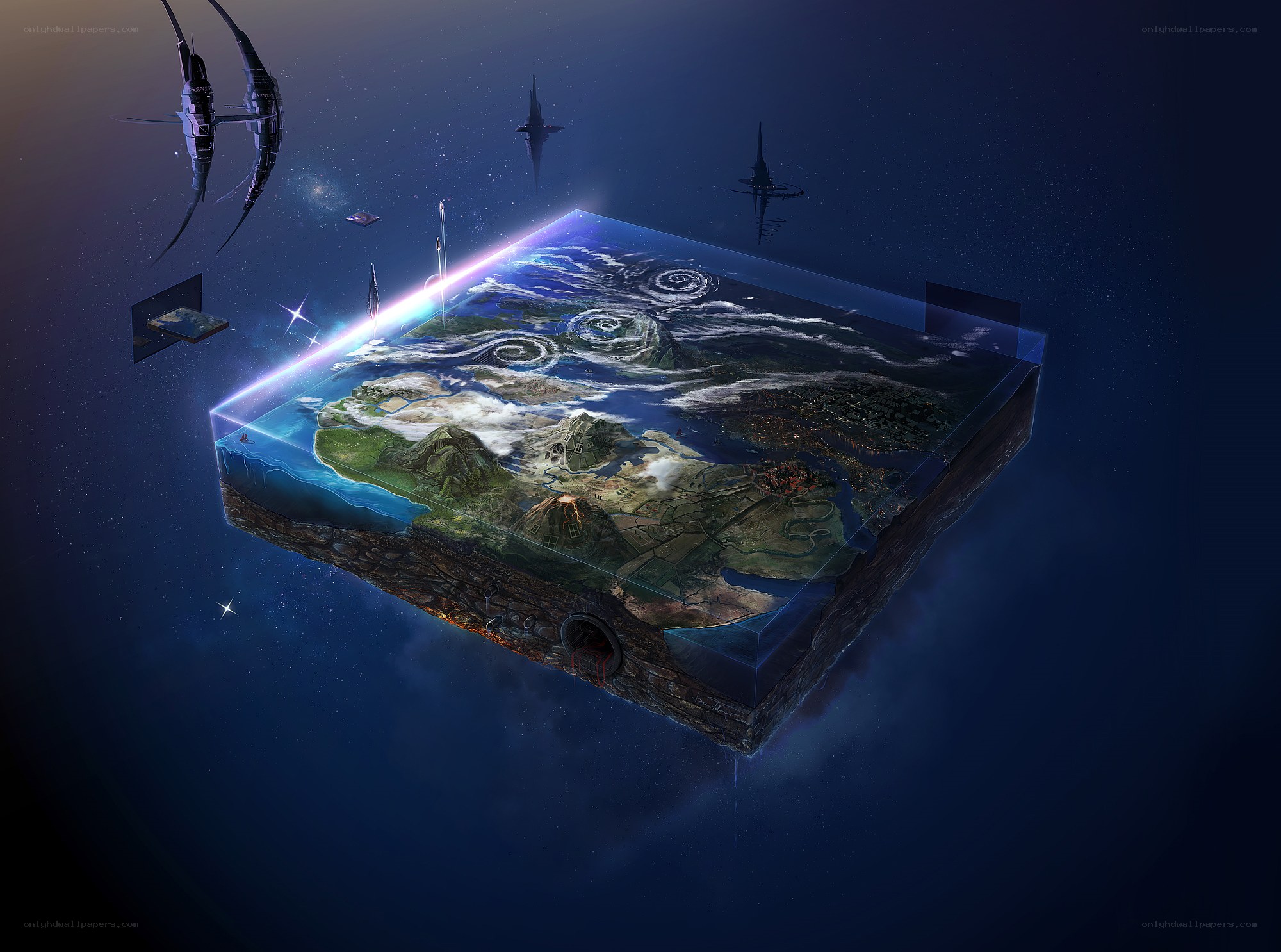 floating world in space