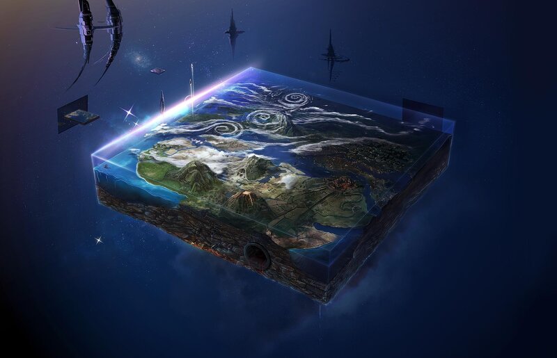 floating world in space