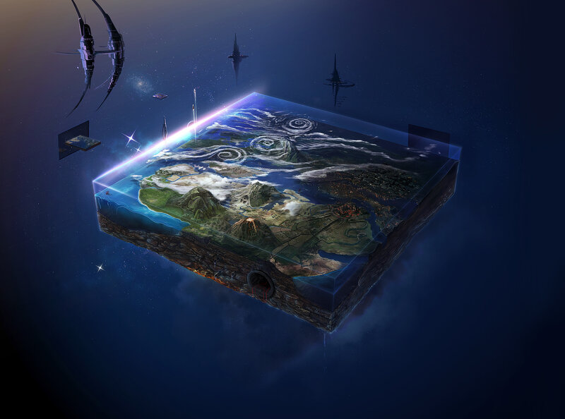 Floating World Slice — Blue, Dramatic