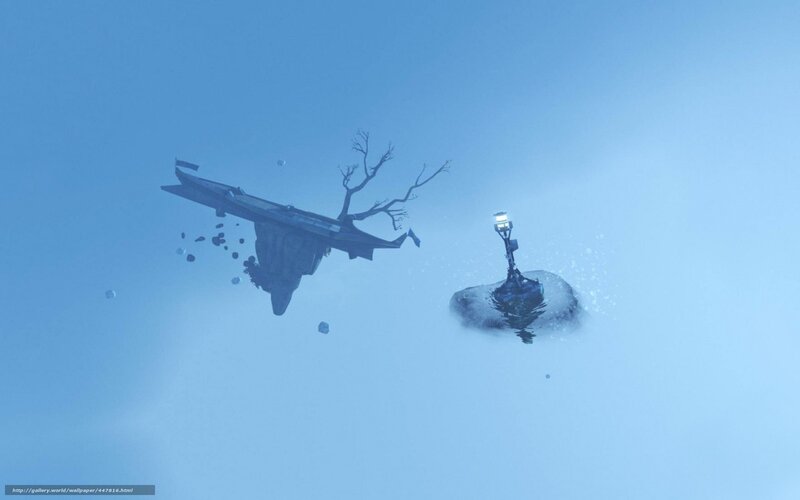 floating wreckage in blue void