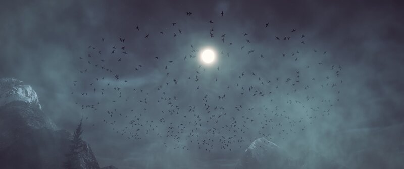 Flock of Birds at Night — Gray