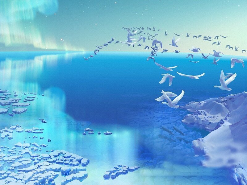 Flock of Birds over Ice — Blue