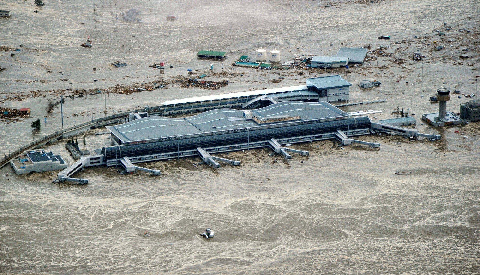 Flooded airport terminal