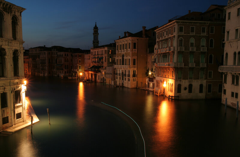 Flooded Canal at Night — Blue, Serene