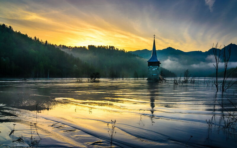 Flooded Church Steeple — Yellow