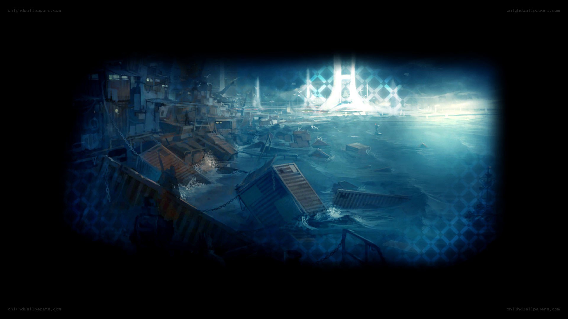 flooded city at night