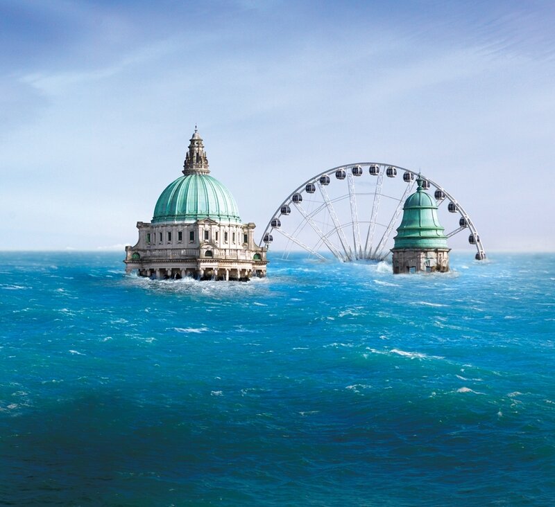 Flooded city landmarks