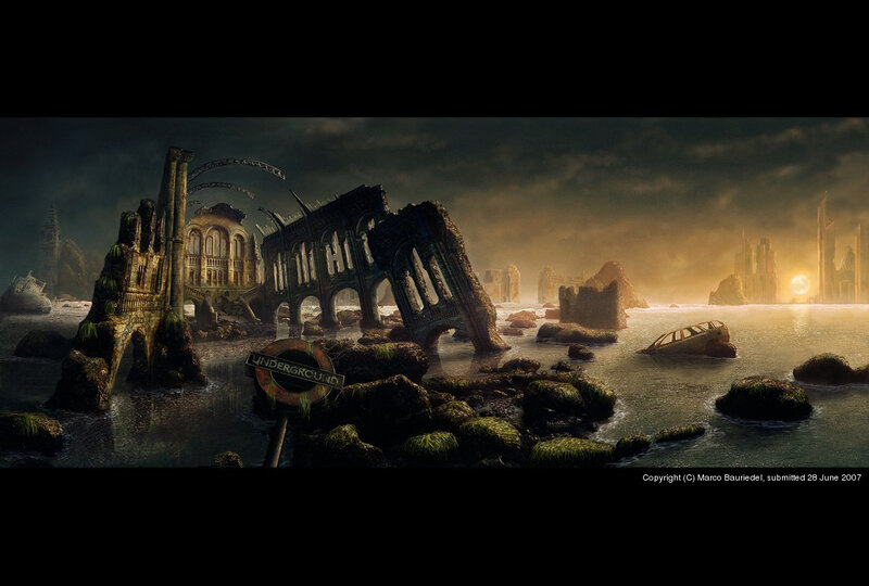 Flooded City Ruins — Dark Green